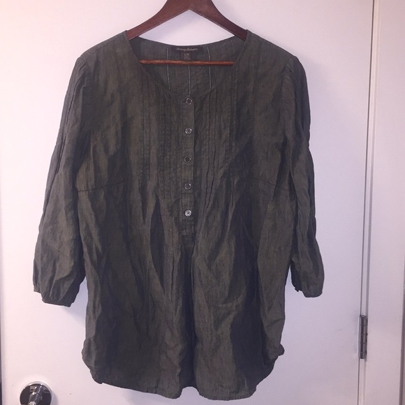 Green linen peasant blouse - Picture 1 of 8
